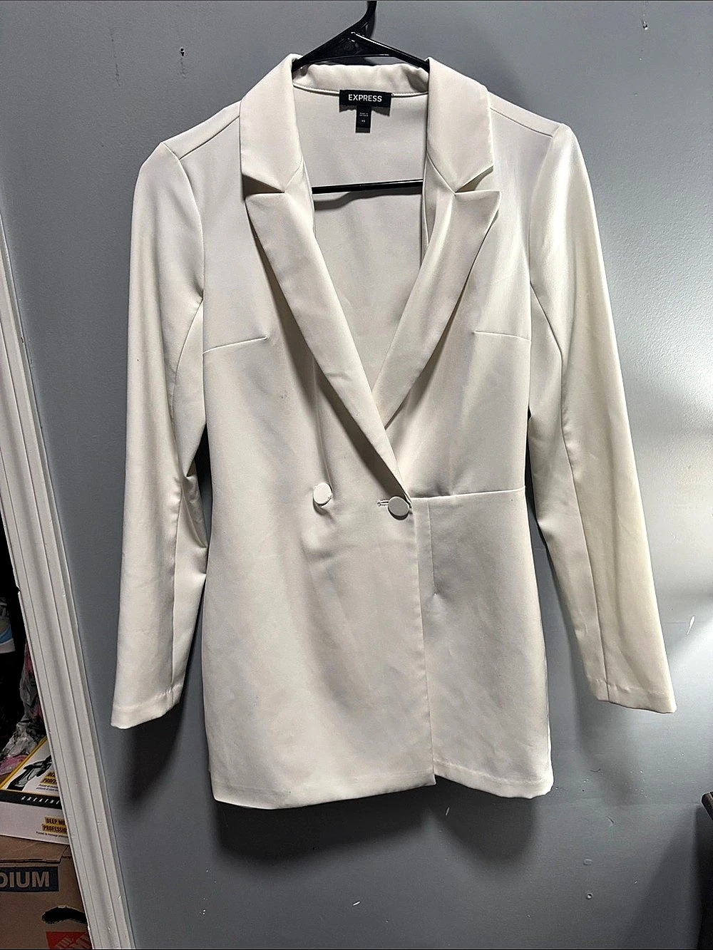 Express Double Breasted Padded Shoulder Blazer Romper Blazer Romper in White
